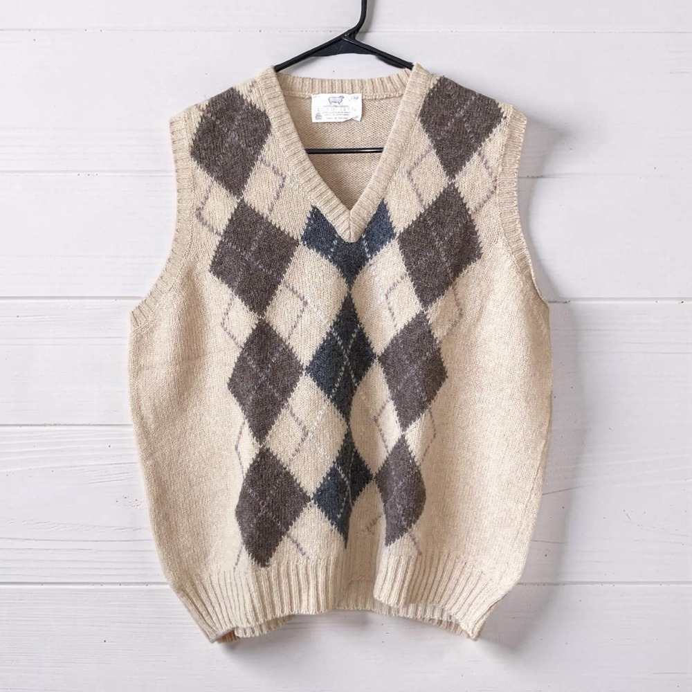 Lord Jeff Shetland Wool Vest True Vintage Argyle 70s Scotland Ireland Size XL